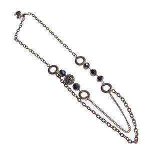 You and I Long Necklace Gunmetal Beaded Rhinestone Loops Layered Chains Jewelry
